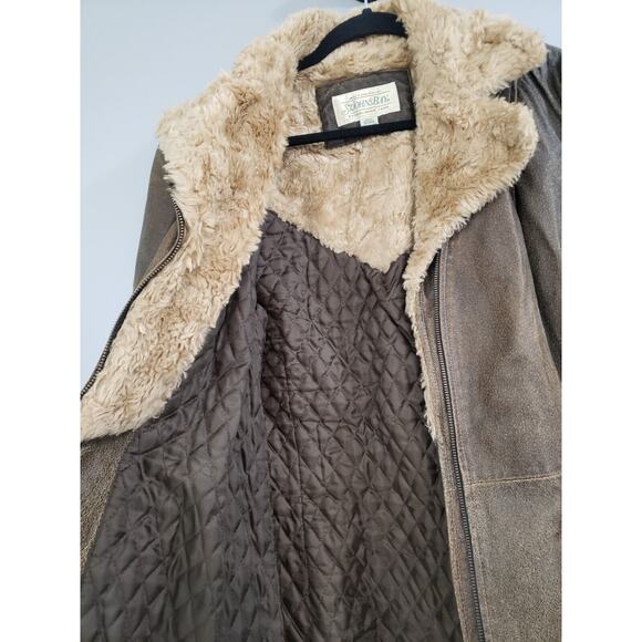 Vintage Leather Full Zip Sherpa Lining Jacket Coat‎ Womens Brown Leather y2k - Picture 6 of 8
